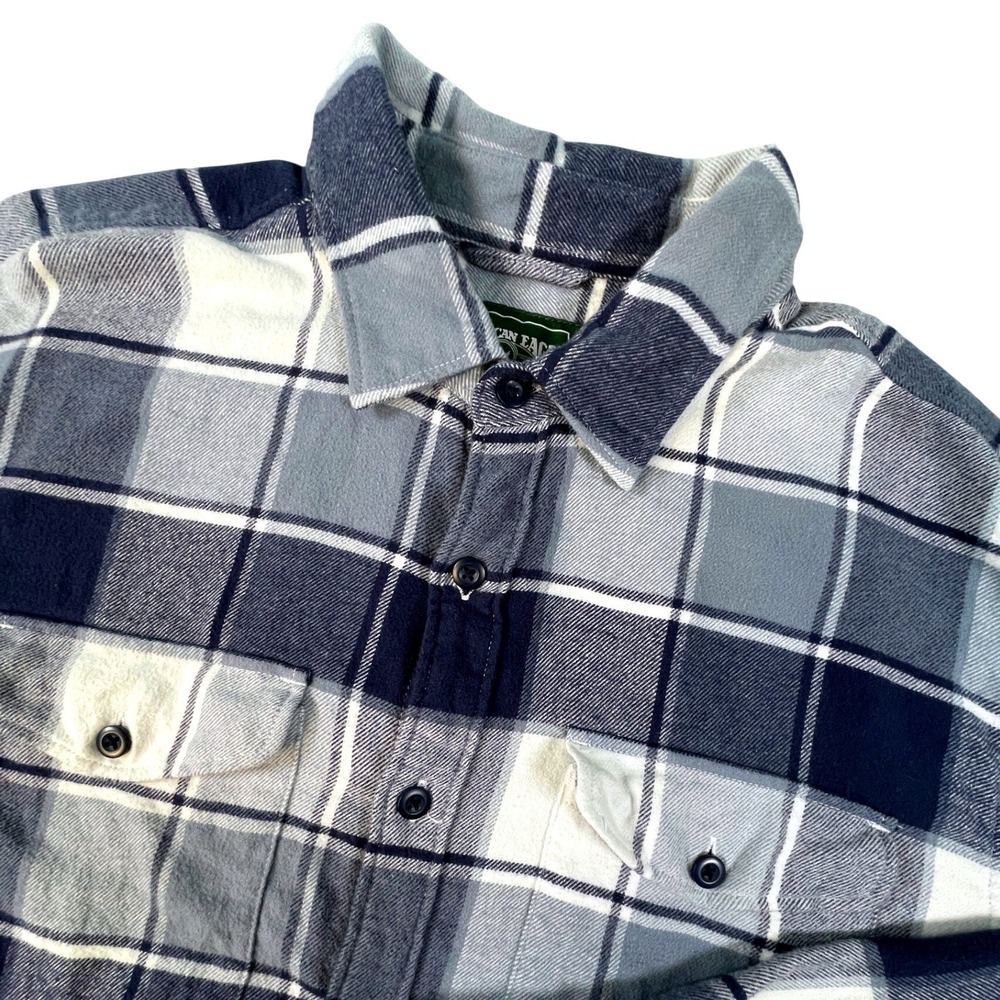 American Eagle Shirt Mens L Blue Plaid Flannel Button Down Long Slv 100% Cotton